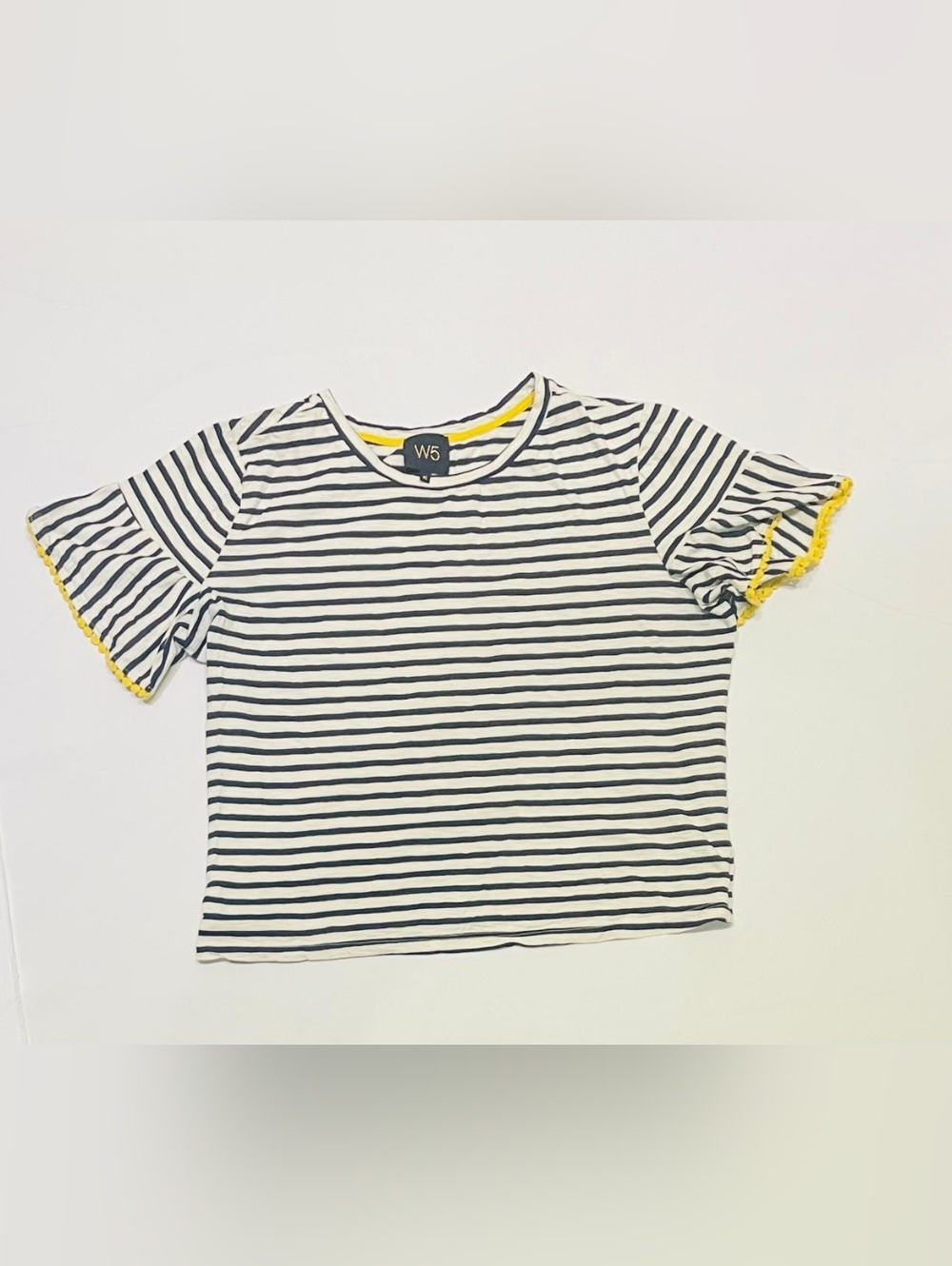 W5 Striped Navy and White Tee with Yellow Accent